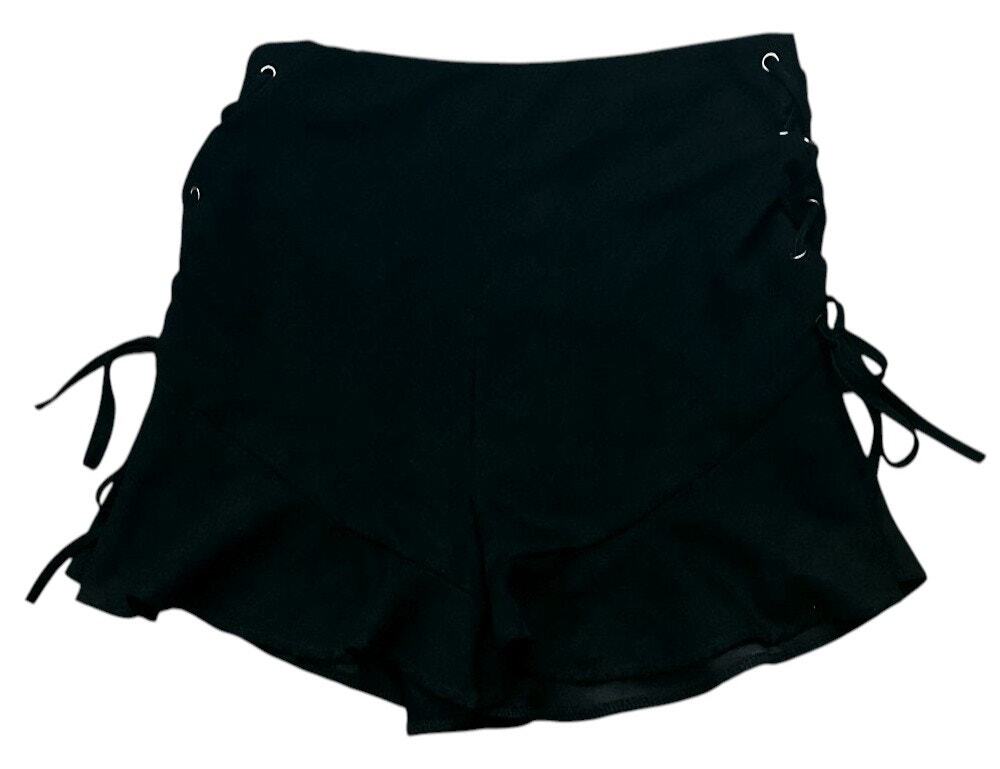 NWT Missguided High-Waist Grommet Lace-up Ruffle Hem Black Festival Shorts 2